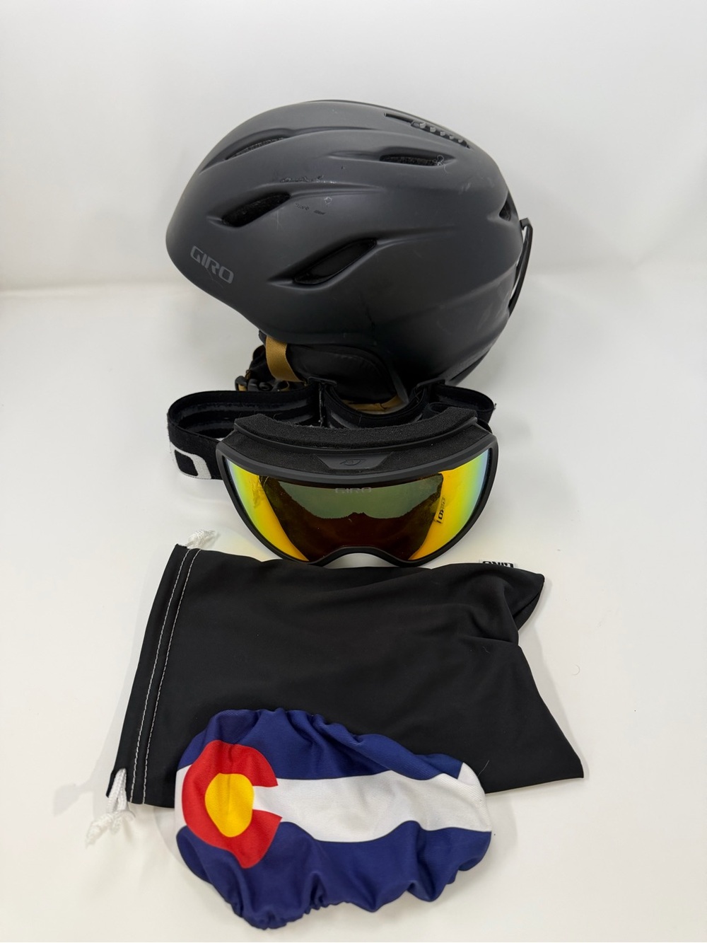 Giro Black Helmet with Mustard Yellow Straps